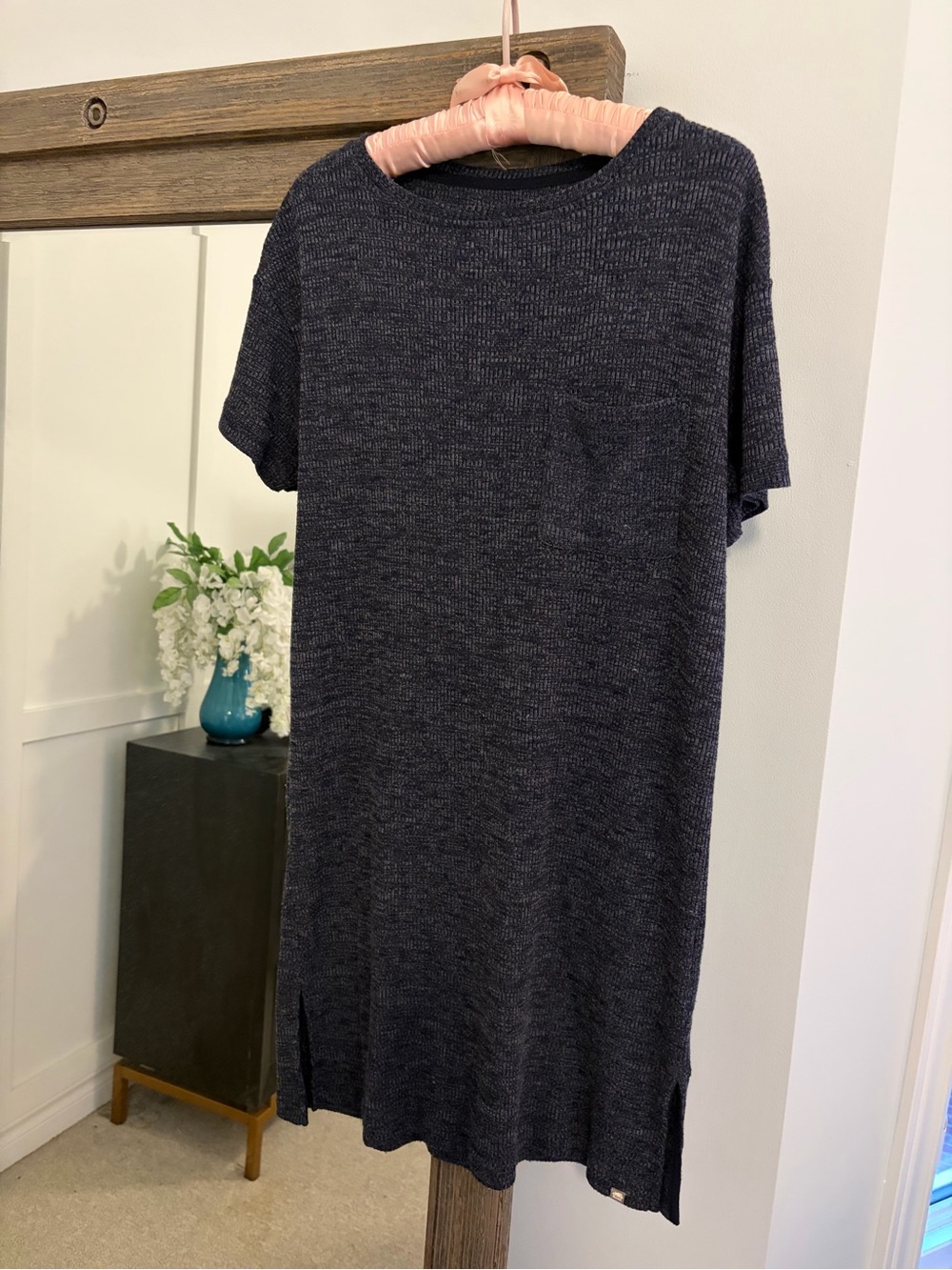 Roots Short-Sleeve Blue Ribbed Shirt Dress